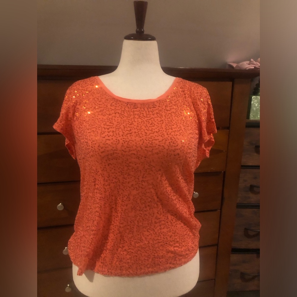 Calvin Klein Orange Sequin Short Sleeve Tee